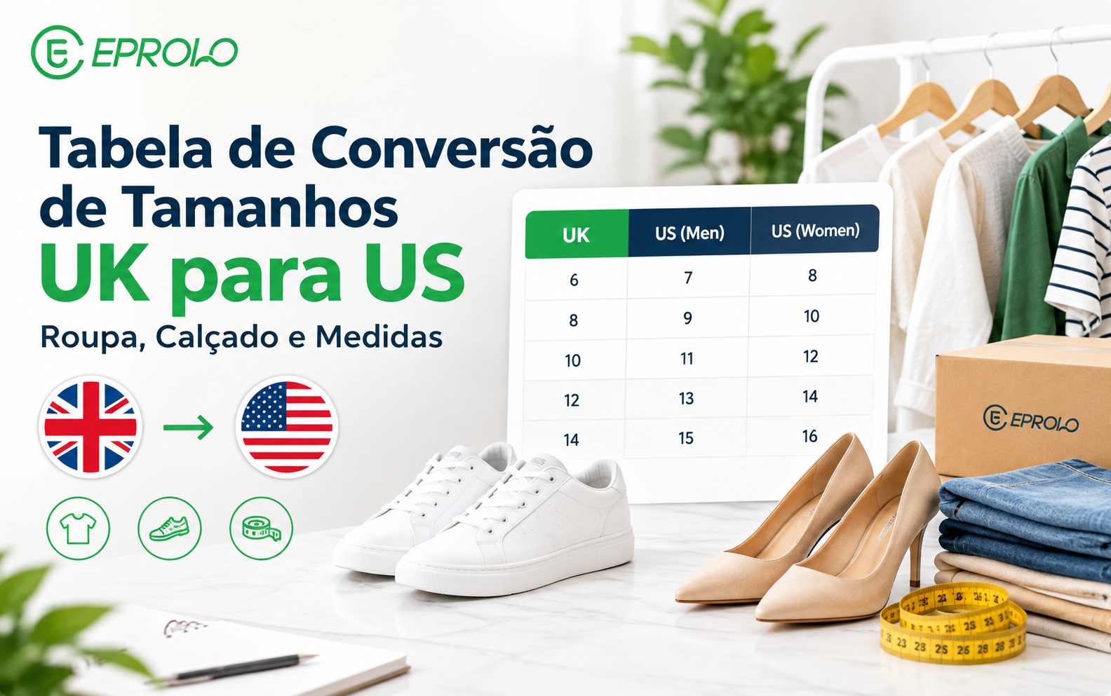 Tabela de Conversão de Tamanhos UK para US: Roupa, Calçado e Medidas