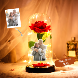 Custom Photo Text Led Night Light Glass Cover Eternal Red Rose Flower Home Desktop Decoration
