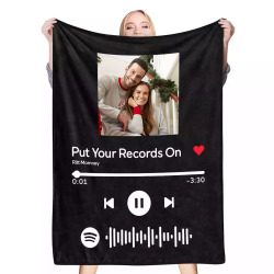 Scannable Music Code Photo Engraved Black Blanket with Package Gift for Couple