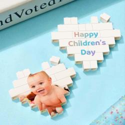 Custom Building Brick Personalized Heart Shaped Photo Block for Children's Day