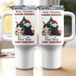 Personalized 40oz Tumbler With Straw- Meowy Christmas, Human Servant