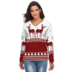 Women's V-Neck Christmas Style Long Sleeve Sweater