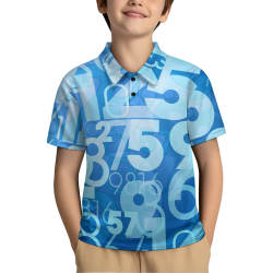 Blue New Kid's Shoulder buttoned polo shirt with numbers pattern for children