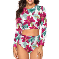 Long Sleeve Crew Neck Ladies Bikini Swimsuit