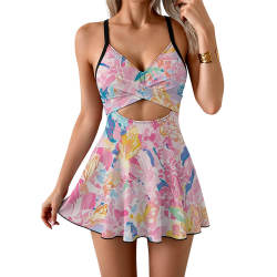 Women's hollowed-out V-neck tie-back one-piece swimsuit