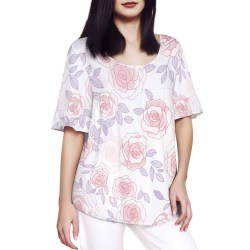 Women's round-neck T-shirt with ruffled sleeves