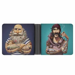 Leather wallet with different designs on both sides