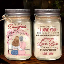 Life Is Beautiful With My Daughter - Family Personalized Custom Mason Jar Light - Gift For Mom, Daughter