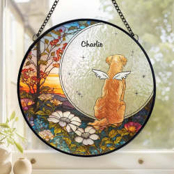 Memorial Personalized Custom Stained Glass Window Hanging Suncatcher - Forever In My Heart - Sympathy Gift For Pet Owners, Pet Lovers