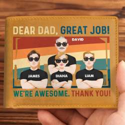 Personalized Leather Wallet-Dear Dad, Great Job We're Awesome