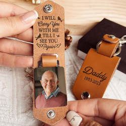 Personalized Leather Photo Keychain - I Will Carry You With Me