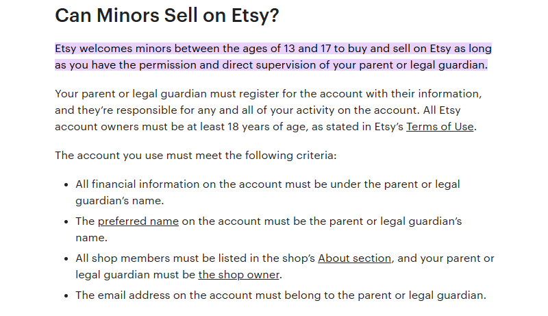 can minors sell on etsy can minors sell on etsy