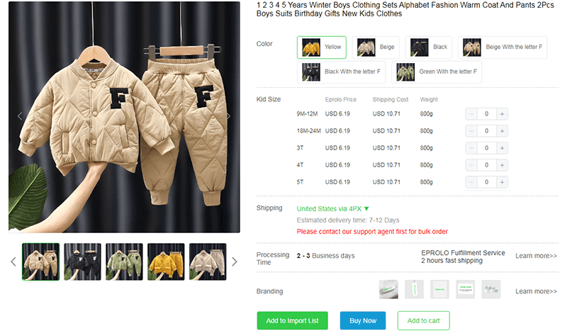Kids' winter coat asian size to us size