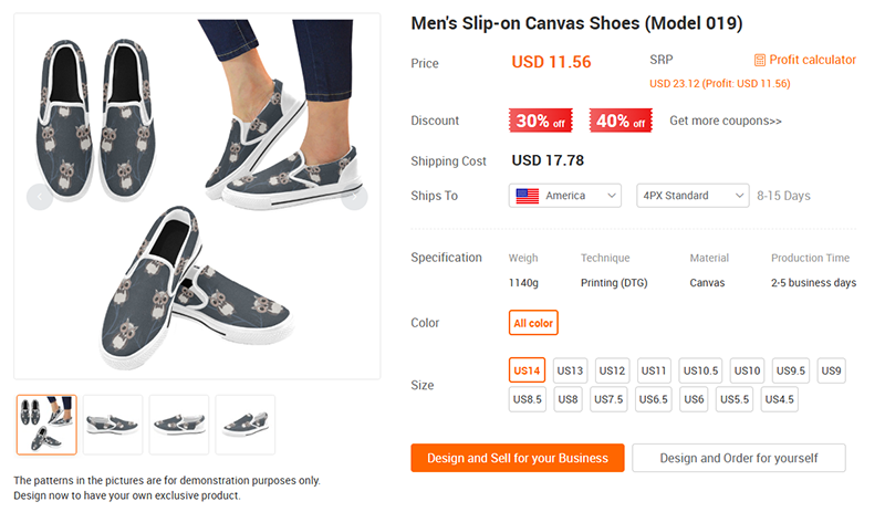 print on demand slip on shoes