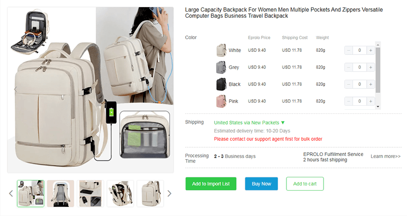 Backpacks dropshipping business