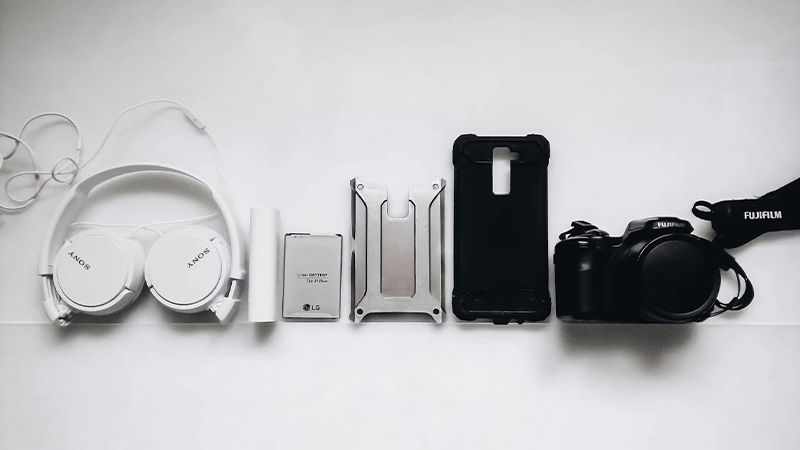 products include headphone, camera, and phone case