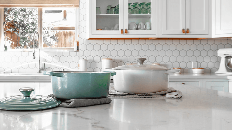 pots on the kitchen desks