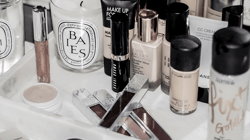 beauty products on desk