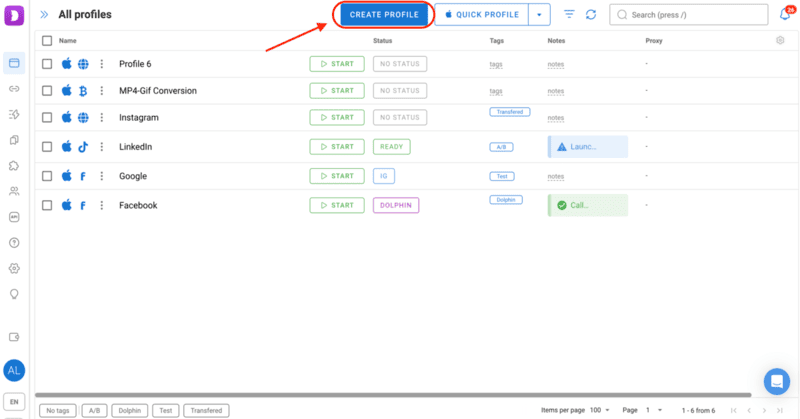 Dolphin anty system to create profile