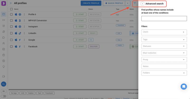 Dolphin anty advanced search feature