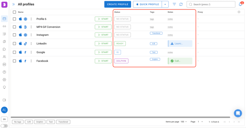 Dolphin anty system to organize profile