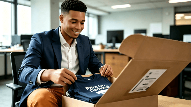 A man received a sample of a print-on-demand T-shirt