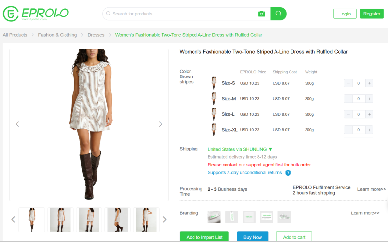Comparing Asian size vs US size apparel on EPROLO to select the perfect fitting women's striped dress.