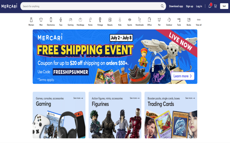 Navigating the marketplace homepage to learn how to sell on mercari using automated EPROLO fulfillment.