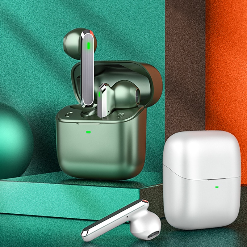Displaying metallic wireless earbuds to highlight high profit margin products sourced from EPROLO.