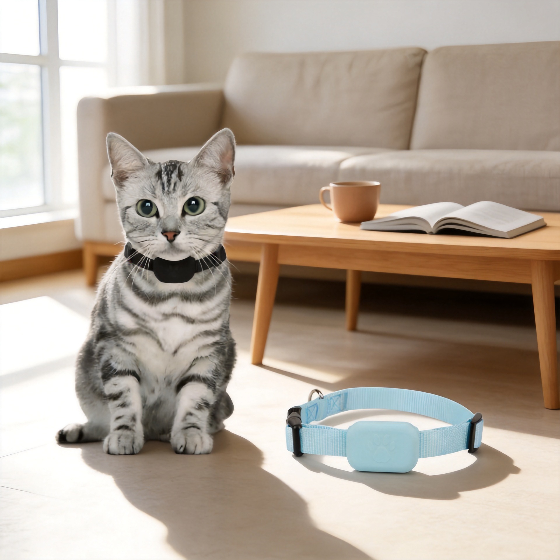 A cat sitting next to a smart collar to showcase the best pet products to sell online from EPROLO.