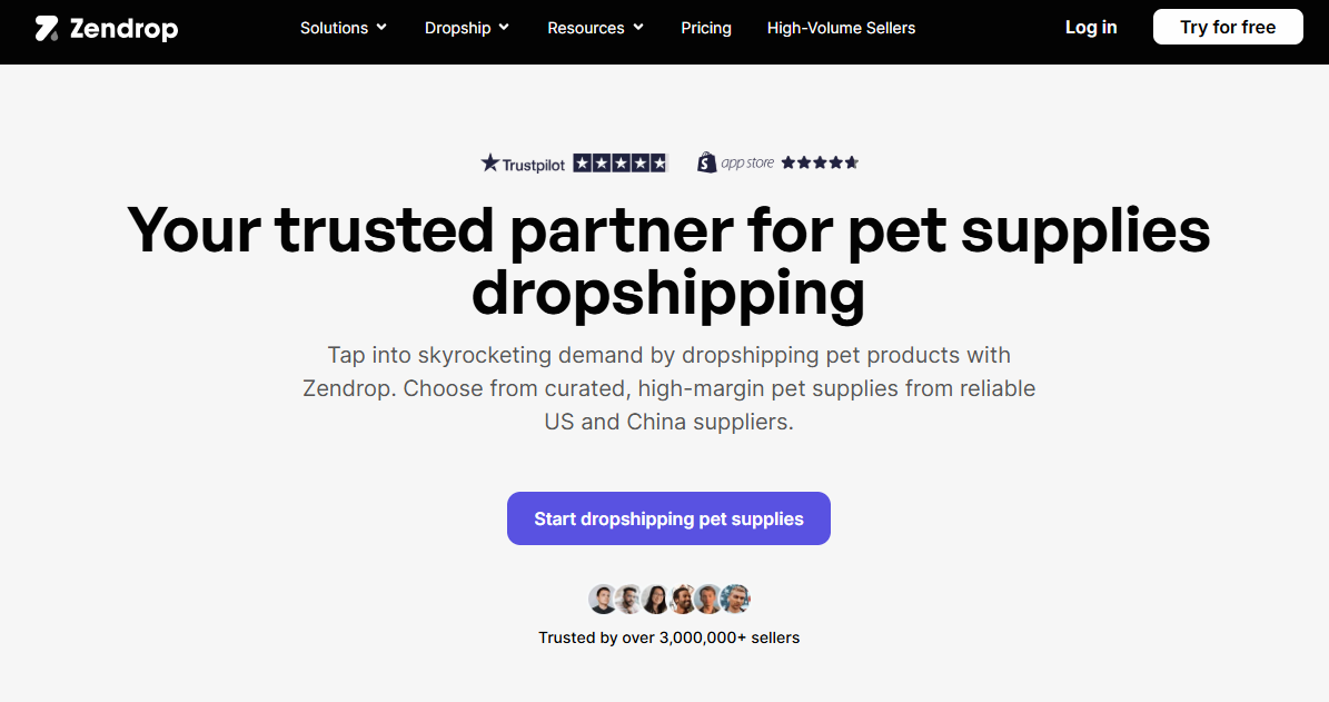 Reviewing the Zendrop website to evaluate pet supplies dropshipping options on the EPROLO blog.