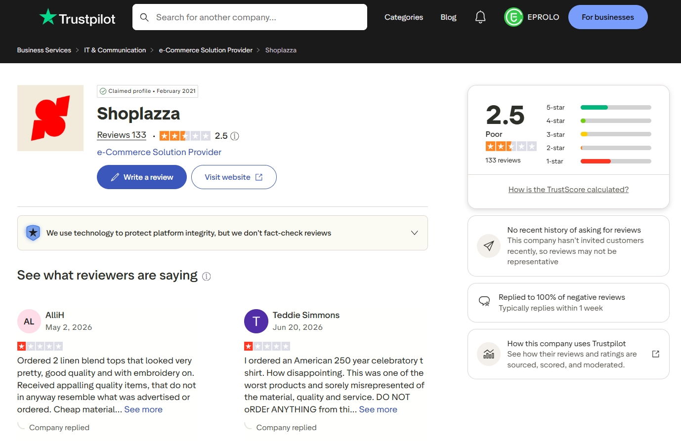 A webpage showing Trustpilot user reviews and ratings to Start Dropshipping with Shoplazza.