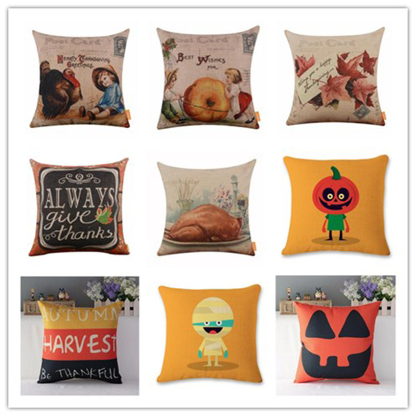 Displaying decorative Thanksgiving and Halloween throw pillows for dropshipping home decor products with EPROLO.