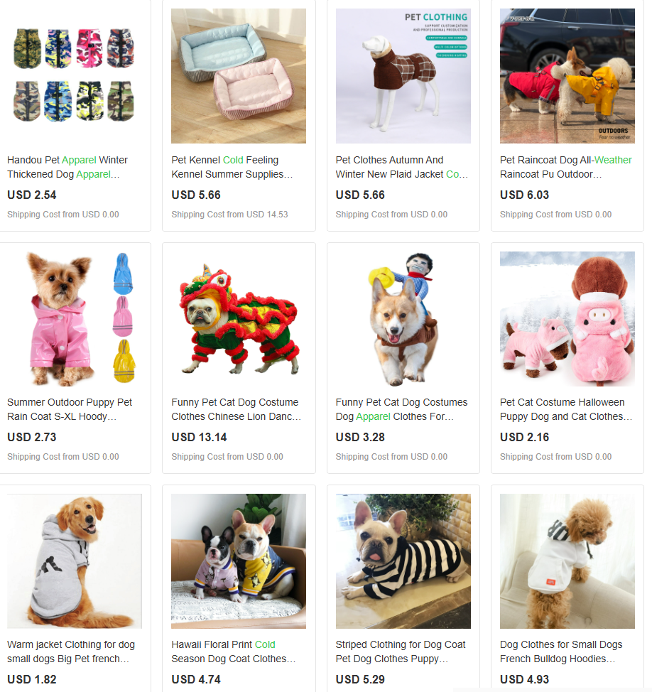 Displaying pet apparel as the best dropshipping products Q4 on EPROLO.
