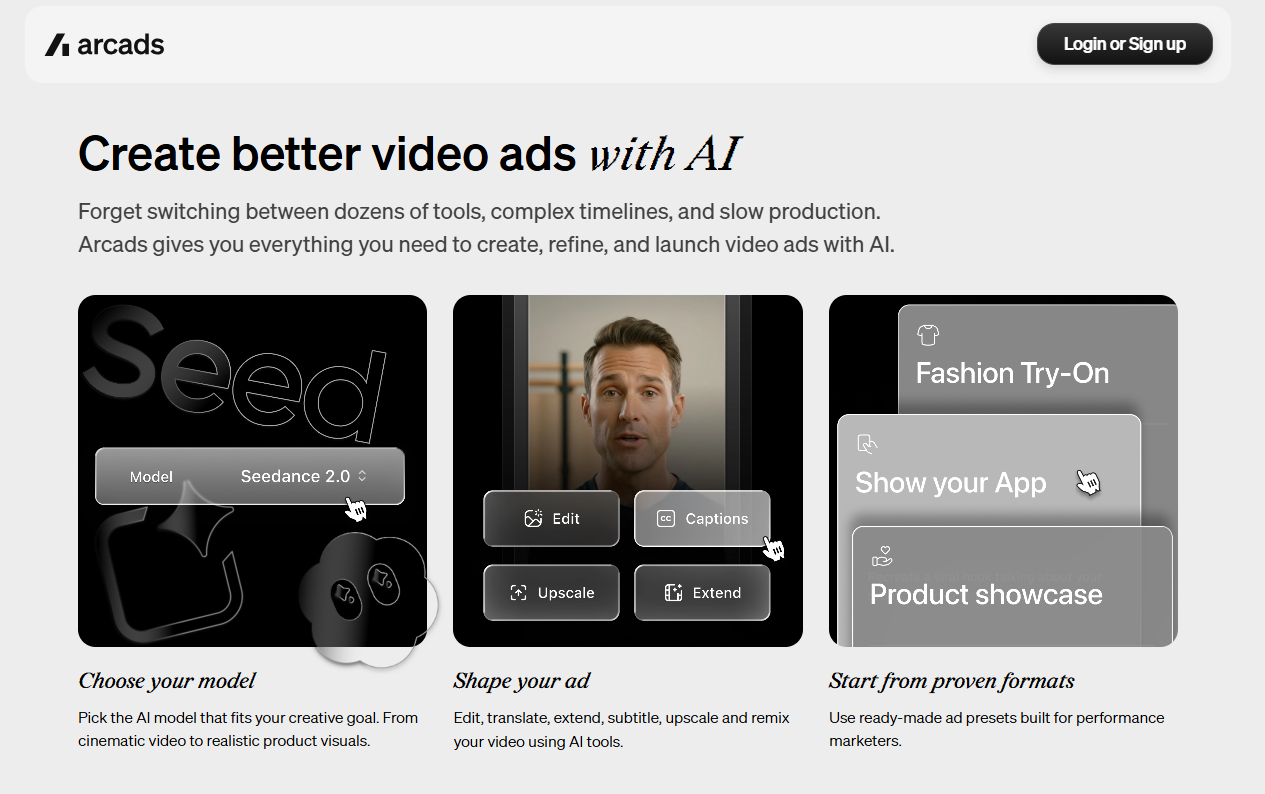 Arcads platform displaying AI actor selection for video ads
