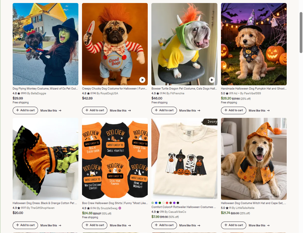 etsy shop ideas: dog halloween costume
