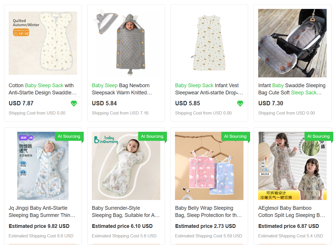 Displaying baby sleep sack options for baby products dropshipping.