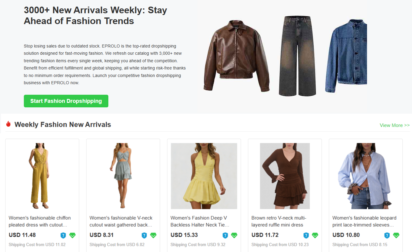 Displaying stylish apparel for fashion dropshipping on EPROLO.