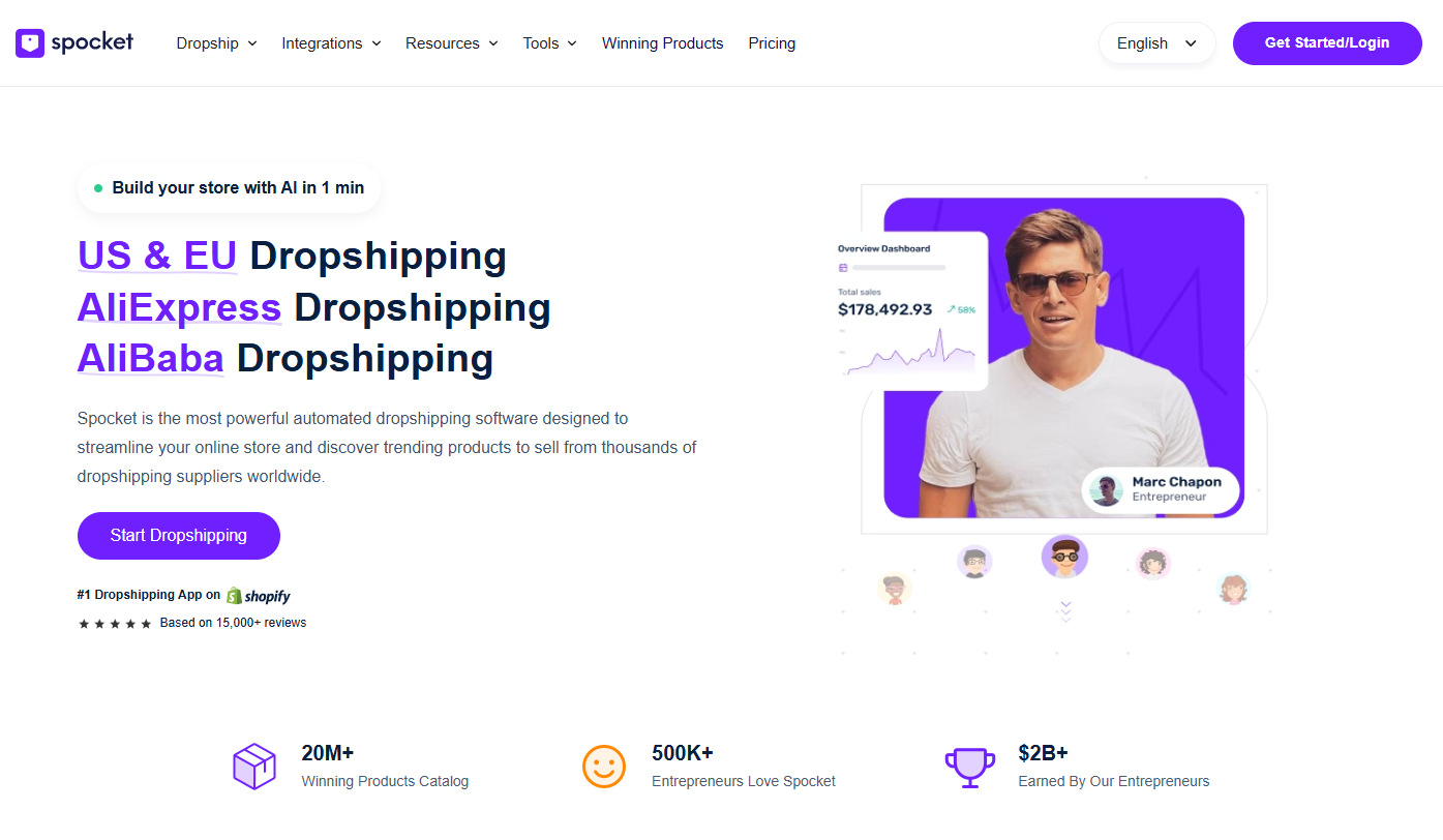 Displaying automated ecommerce tools for dropshipping suppliers germany on Spocket.
