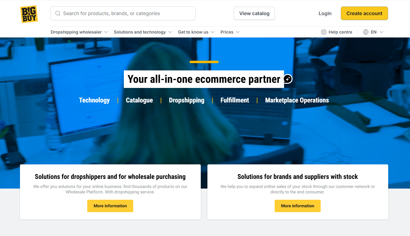 Displaying ecommerce services from dropshipping suppliers in germany on BigBuy.