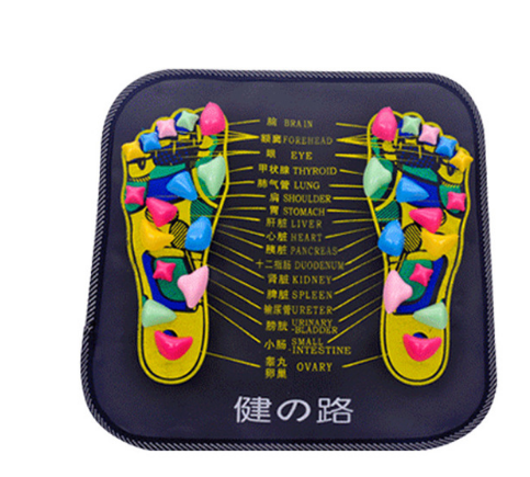 Overhead view of reflexology mat showing dual-foot design with colorful 3D massage nodes
