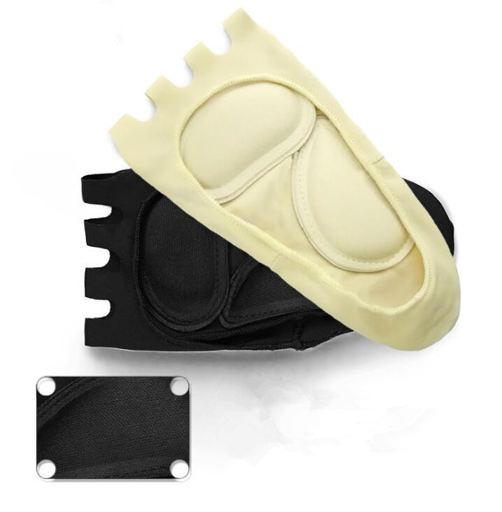 Detailed product shot showing black sock, cream gel pads, and non-slip grip backing