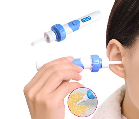 Hand demonstrating safe ear cleaning with the device, showing clear, clean result