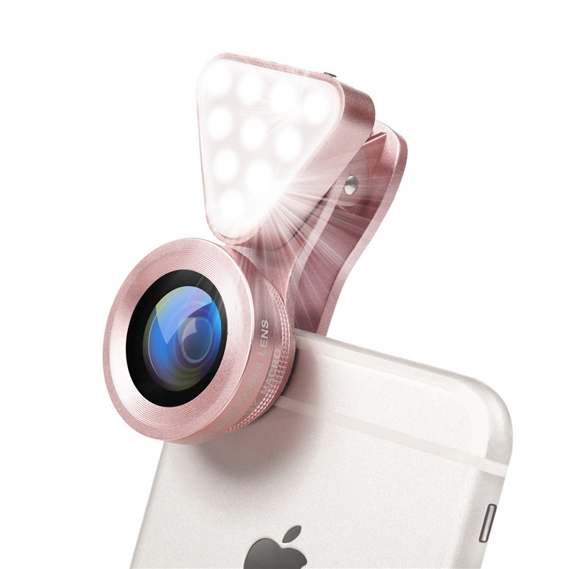 3 in 1 Phone Lens, LED Flish Light Lens For iphone SE X 8 7 6 6S Fish Eye 0.4-0.6X Wide Angle+10X