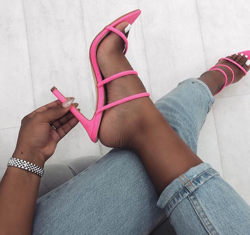 Summer Shoes Woman Lycra Fluorescent Mules Glitter Peep Toe Slides High Heel Slippers Slip On Sandals image 3