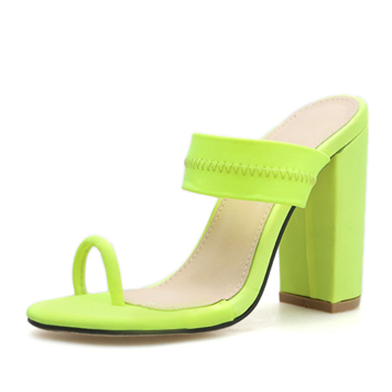 Eilyken Summer Slippers Sandals Flip Flop Square heel Stretch Fabric Hollow Women Shoes Sexy Slippers Pumps Fluorescent green image 7