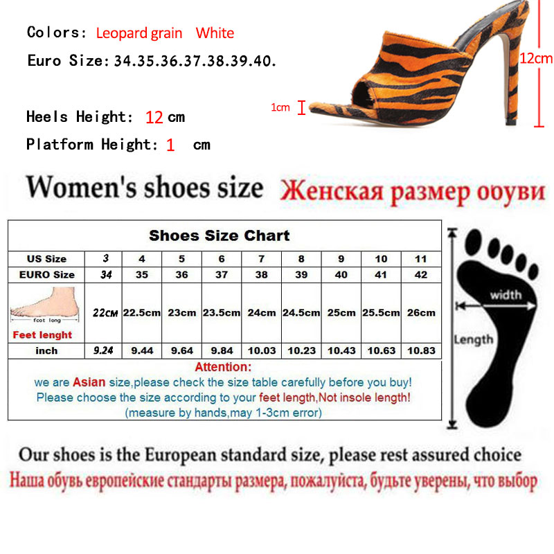 High Heels Horsehair Leopard Shoes Women Slippers Lady Flock Sexy Pumps 12cm Summer Pointed Feminino Slippers Sandals