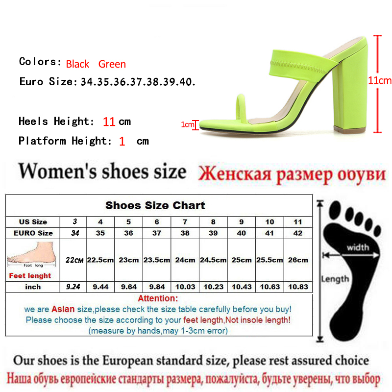 Eilyken Summer Slippers Sandals Flip Flop Square heel Stretch Fabric Hollow Women Shoes Sexy Slippers Pumps Fluorescent green image 4