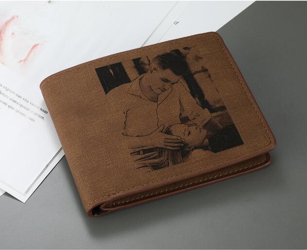 Custom Engraving Pattern Men's Short Style Bifold Custom Inscription Photo Engraved Wallet Mens