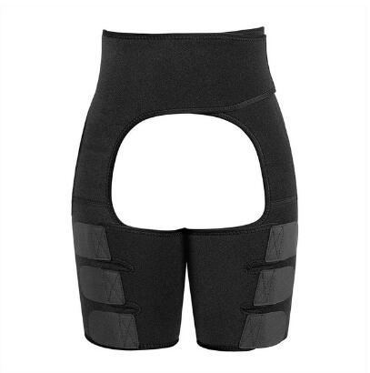 Close-up of textured neoprene fabric and grippy compression bands along the thigh